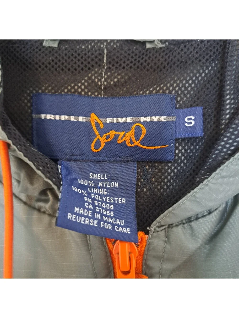 VTG Triple 5 Soul Mens S Gray Orange Zip Windbreaker Jacket